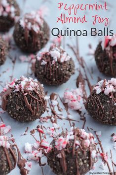 chocolate peppermint almond joy quinoa balls on a baking sheet