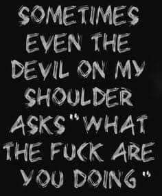 someones even the devil on my shoulder asks what the f k are you doing