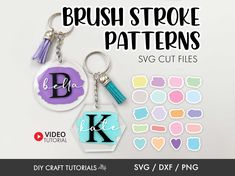 "A bundle of 20 Paint Brush Stroke Keychain SVGs. You can use your Cricut, Silhouette or other cutting machine to create a beautifully finished keychain instead of messing around with messy paint! Use it for Round or Hexagon Keychains, Vinyl Decals, Iron On Transfers, paper projects, printables and more! Follow my easy YouTube tutorial and create beautiful Keychains in a matter of minutes! *Offset around images for display purposes only, this white layer is not included as part of the design. --------------------------------------------------------------- DIGITAL DOWNLOAD This is a digital product no physical product will be mailed. Once payment is cleared, you can download your files directly from your Etsy account. You will also receive an email from Etsy confirming your purchase with a Keychain Svgs, Beautiful Keychains, Svg Keychain, Keychain Svg, Diy Craft Tutorials, Youtube Tutorials, Paint Brush, Paint Splatter, Paper Projects