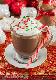 hot chocolate with whipped cream and candy canes