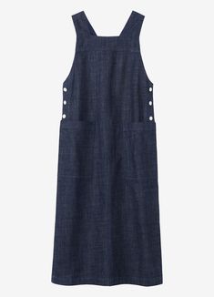 Indigo Denim Pinafore Dress | TOAST Jumper Dress Pattern, 10 Piece Wardrobe, Dress Pattern Free, Denim Pinafore Dress, Denim Jumper Dress, Denim Pinafore, Cotton Poplin Dress, Denim Jumper, Simple Clothing