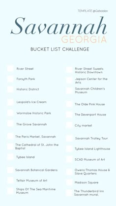 the savannah georgia bucket list is shown