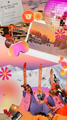 Skiing Moodboard, Pink Orange Disco, Color Palette For Winter, Ski Bachelorette, Apre Ski, 2024 Instagram, Ski Design, Concert Graphic, Snow Party