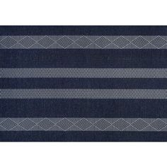 a blue rug with white lines on the bottom and black stripes in the middle,