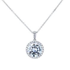 Moissanite and Lab Diamond Halo Necklace – Kobelli Bridal Pendant, Halo Necklace, Forever One Moissanite, Buying Diamonds, Round Moissanite, Chain Pendant, Online Jewelry Store, Diamond Halo, Moissanite Diamonds