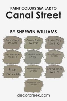 an advertisement for paint colors similar to canal street by sherwin williams, featuring different shades