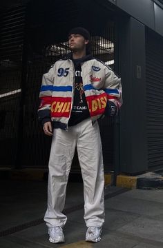 Retro Jacket Outfit Men, Men Racing Jacket, Mens Racing Jacket Outfit, Race Outfits Men, Hypebeast Aesthetic Outfits, Vintage Racing Jacket Outfit Men, Racing Jacket Outfit Aesthetic, Racing Outfits Men, Hypebeast Men Outfit