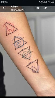 a person with a tattoo on their arm that has three different shapes and lines in it