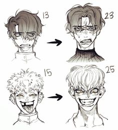 four different facial expressions for an anime character