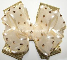 Gold Hair Bow, Glitz Pageant, Gold Organza, Beige Hair, Toddler Flower Girls, Gold Lame, Wedding Bridal Party, Wedding Bows