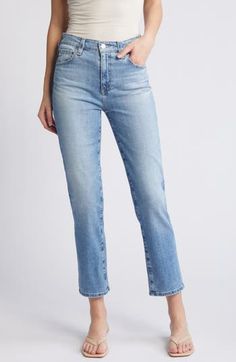 With a light wash and lived-in whiskering, these slim-cut straight-leg jeans made from premium Japanese stretch denim grant you instant cool status. 27 1/2" inseam; 14 1/2" leg opening; 10 1/2" front rise; 15" back rise (size 29) Zip fly with button closure Five-pocket style 98% cotton, 2% elastane Machine wash, tumble dry Imported Light Wash Straight Hem Cropped Jeans, Slim Light Wash Jeans For Spring, Spring Light Wash Slim Jeans, Light Wash Mid-rise Straight Fit Cropped Jeans, Light Wash Fitted Cropped Jeans With Straight Hem, Fitted Light Wash Cropped Jeans With Straight Hem, Light Wash Fitted Straight Jeans, Fitted Light Wash Straight Jeans, Light Wash Fitted Straight Leg Cropped Jeans