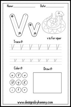 the letter v worksheet for children to practice their handwriting and writing skills, including letters