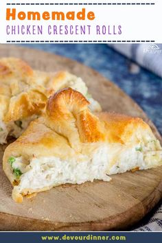 chicken crescent rolls on a cutting board with text overlay that reads homemade chicken crescent rolls