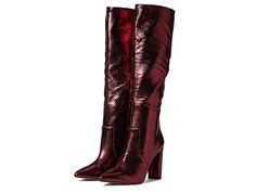 Marc Fisher LTD Giancarlo 2 - Women's Boots : Dark Red : Strike a pose like a glamorous diva that you are wearing the Marc Fisher LTD Giancarlo 2 boots. Knee-high boots featuring leather upper. Textile and synthetic lining. Zippered side closure. Pointed toe silhouette. Textured detailing throughout. Leather-covered block heel. Durable man-made outsole. Imported. Measurements: Heel Height: 3 3 4 in Weight: 1 lb 2 oz Circumference: 14 in Shaft: 19 in Product measurements were taken using size 9, Winter Night Out Platform Boots, Chic Winter Platform Boots With Reinforced Heel, Glamorous High Ankle Boots For Party, Chic Snip Toe Heeled Boots For Winter, Chic Snip Toe Faux Leather Boots, Chic Winter Heeled Boots With Snip Toe, Trendy Wide Calf Heeled Boots For Party, High Ankle Platform Boots For Winter Party, Winter Snip Toe Faux Leather Boots