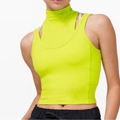 This Amazing Lululemon Tank Is Absolutely Flawless! New With Tags Yellow Stretchy Top For Summer, High Stretch Yellow Tops For Summer, Yellow Sleeveless Athleisure Top, Yellow Sleeveless Gym Tops, Yellow Stretch Sleeveless Activewear, Yellow Fitted Tank Top For Sports, Yellow Sports Tank Top, Yellow Gym Top For Summer, Yellow Summer Gym Top