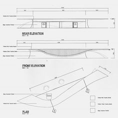 plans for the front elevation and rear elevation of an airplane, with information on each side