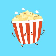 Cute Popcorn Drawing, Popcorn Wallpaper, Popcorn Character, Breakfast Drawing, Bookmark Inspiration, Cartoon Popcorn, Cute Popcorn, Cute Drawing Ideas