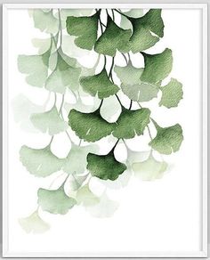 watercolor painting of green leaves on white background