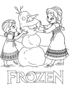 two girls building a snowman with the word frozen on it in front of them