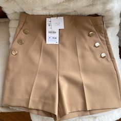 High Waist Zara Sailor Shorts From Last Summer. Gold Button Detail. New With Tags! Perfect For Nice Weather. Casual To Evening!