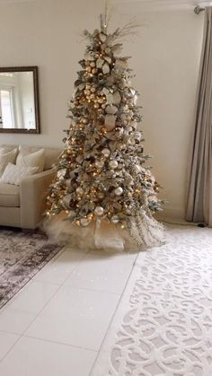 a decorated christmas tree in a living room