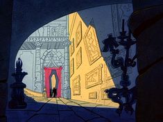 an animation scene with a man standing in the doorway