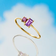 Ross-Simons - .20ct Amethyst, .10ct Rhodolite Garnet Toi et Moi Ring in 14kt Yellow Gold. Size 8. RS Pure. Modern designs that complete your outfit and complement your personality. French for "you and me," Toi et Moi rings are a unique way to celebrate a special relationship in your life. Wear our on-trend, two-stone designs as a sentimental symbol of romance, friendship, family - or simply treat yourself to double the sparkle! On a simple band, a .20 carat emerald-cut amethyst and .10 carat rou 2stone Ruby Ring, Amethyst Toi Et Moi Ring, 14k Gold Multi-stone Amethyst Promise Ring, Yellow Gold Garnet Multi-stone Ring, Classic Multi-stone Amethyst Ring In 14k Gold, Amethyst Birthstone, February Birthday, Simple Band, Rhodolite Garnet