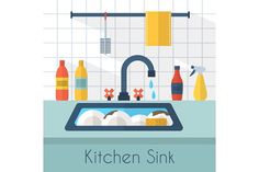 a kitchen sink filled with lots of clutter