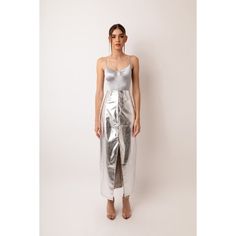 Lupe Silver Metallic Maxi Skirt | AMY LYNN | Wolf & Badger Modern Midi Skirt For Party, Modern Midi Party Skirt, Modern Party Midi Skirt, Modern Long Party Skirt, Modern Metallic Bottoms For Party, Modern Metallic Party Bottoms, Metallic Long Skirt For Night Out, Beyonce Concert Outfit, Leather Maxi Skirt