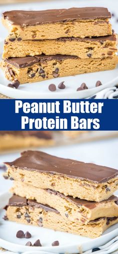 peanut butter protein bars stacked on top of each other