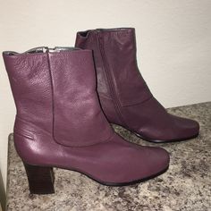 Vintage Limited Edition Genuine Leather Boots Or Booties New But Was In Storage In Excellent Exterior Condition Interior Is In Good Condition Some Flaws... Was For $449 And I Bought It On Sale For I Think $250 Some Leather Peeling On The Inside It Isn’t Major Though! Only A Few Areas This Is An Excellent Price For The Current Condition Of The Boots! Left Boot Has 3 Peeling Areas Right Has Only 2 Areas. These Areas Don’t Look Like They Are Spreading. Everything Else I Touched Seems Intact Purple Pointed Toe Winter Boots, Purple Leather Ankle-high Boots, Purple Pointed Toe Heeled Boots For Winter, Casual Purple Leather Heels, Casual Purple Boots For Fall, Purple Leather Boots With Round Toe, Fall Purple Leather Heeled Boots, Purple Ankle Boots With Reinforced Heel, Purple Round Toe Heeled Boots For Winter