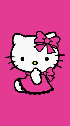 the hello kitty wallpaper is pink and has a bow on it's head