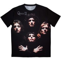 Queen Unisex Sublimation T-Shirt: Bo Rhap Classic Unisex Black T-shirt With Front Print, Unisex Fan Merchandise Top With Front Print, Black Sublimation Print Fan Apparel T-shirt, Pop Culture Crew Neck T-shirt With Sublimation Print, Black Fan Apparel T-shirt With Sublimation Print, Black Graphic Tee With Front Print Sublimation, Unisex Black Band Merch T-shirt, Black Band Merch Shirt With Sublimation Print, Band Merch Shirt With Sublimation Print