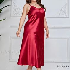 Lasaky - Premium Plus-Size Elegant Nightgown: Womens Luxe Satin Cowl Neck Cami Maxi Dress for Utmost Comfort and Style Elegant Loungewear, Stylish Pajamas, Kimono Gown, Cowl Neck Cami, Plus Size Sleepwear, Plus Lingerie, Satin Sleepwear, Cami Maxi Dress, Floral Kimono