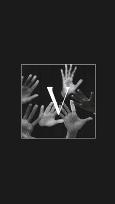 several hands reaching up to each other with the letter v above them