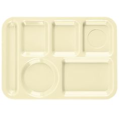 a white plastic tray with four compartments and one plate on the bottom that is empty