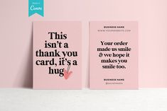 two business cards with the words'this isn't a thank you card, it's a thing '