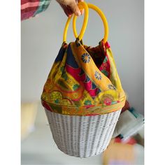 Reformation Vintage Basket Bag Cool, Retro Design Yellow Plastic Handles Beautiful, Colorful Pattern White Basket Originally Purchased From Reformation Vintage On Melrose In La Hasn’t Been Used Since Purchase White Handheld Straw Bag For Everyday Use, Everyday White Handheld Straw Bag, White Bags With Bamboo Handle For Everyday Use, White Shoulder Bag With Bamboo Handle For Daily Use, White Tote Bag With Bamboo Handle, White Tote Shoulder Bag With Bamboo Handle, White Top Handle Bag With Bamboo Details, White Shoulder Bag With Bamboo Handle For Shopping, White Beach Bag With Detachable Handle