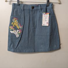 Bringing You Back To Your Childhood! Unique Vintage Calibration With My Little Pony Embroidered Denim Mini Skirt. Nwt, 12"W 15"L 100% Cotton Cute Fitted Denim Skirt With Pockets, Cute Fitted Denim Skirt, Cute Cotton Denim Skirt With Pockets, Spring Denim Skirt With Pockets For School, Cute Denim Skirt With Pockets For Spring, Cute High-waisted Cotton Denim Skirt, Cute High Waist Cotton Denim Skirt, Fitted Denim Skirt For School In Summer, Trendy Fitted Denim Skirt For School