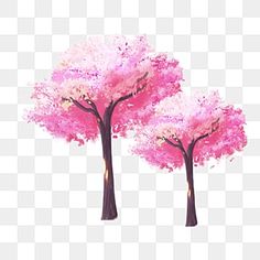 three trees with pink leaves on them, painted in watercolor and white background png