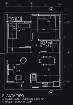 a blueprint drawing of a plan for a living room and kitchen area with furniture