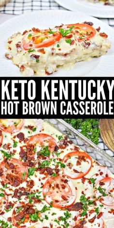 keto kentucky hot brown casserole with tomatoes and onions