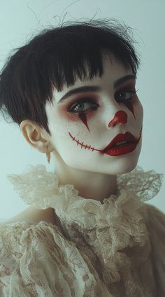 34 Clown Hairstyles: Fun and Frightening Ideas for Your Halloween Costume | LooksNiceOnMe Halloween Elegant Costume, Sinister Clown Makeup, Creepy Clown Halloween Makeup, French Clown Costume, Minimal Clown Makeup, Male Scarecrow Makeup, Red Clown Costume, Subtle Clown Makeup, Dark Clown Makeup