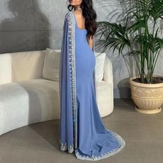 Dresses | Luxury Crystal Blue Mermaid Evening Dresses With Cape Sleeves | Poshmark Dresses With Cape Sleeves, Dubai Evening, Prom Dresses Long Mermaid, Floor Length Prom Dresses, Blue Evening Dresses, Blue Mermaid, Wedding 2024, Cape Sleeves, فستان سهرة