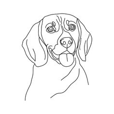 a black and white drawing of a dog's face