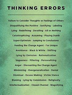 a green poster with the words thinking errors