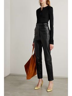 KHAITE Waylin high-rise leather pants Black Leather Pants, Matthew Williamson, Designer Accessories, Slim Legs, Designer Bags, Net A Porter, Minimalist Fashion, Autumn Winter Fashion, Women Collection