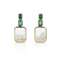 DescriptionEarrings with 0.66ct of diamonds and 0.40ct of emeralds set in and enclosed in a white sapphire Kaleidoscope Shaker™ in 18k gold Materials and Measurements• 0.66ct of Diamonds• 0.40ct of Emeralds• Emerald Sizes: 3.4x2.5mm / 3.2x2.0mm• 18-karat Gold• Shaker size: 9x7mm• Total length: 19mm Details• Handcrafted in New York City• Style # E1128• Closure: Posts & Backs New York City Style, Emerald Earrings, Engraved Items, Precious Gems, City Style, Baguette Diamond, October Birth Stone, Emerald Diamond