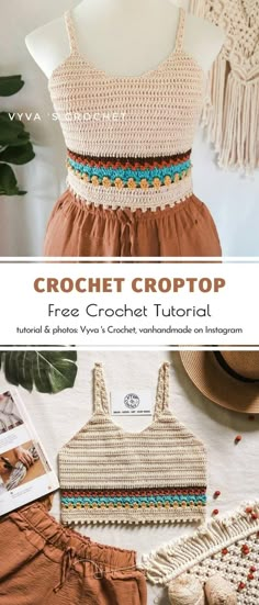 the crochet crop top is made with two different types of yarn and beads