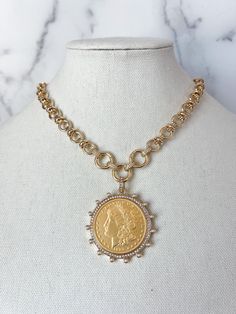 Gold Chunky Necklace, Chunky Gold Chain Necklace, Coin Necklace Gold, Gold Coin Pendant, Chunky Gold Jewelry, Chunky Gold Necklaces, Statement Necklace Gold, Chunky Choker, Chunky Gold Chain